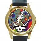 Grateful Dead - Steal Your Face - Fractal Unisex Round Gold Metal Watch