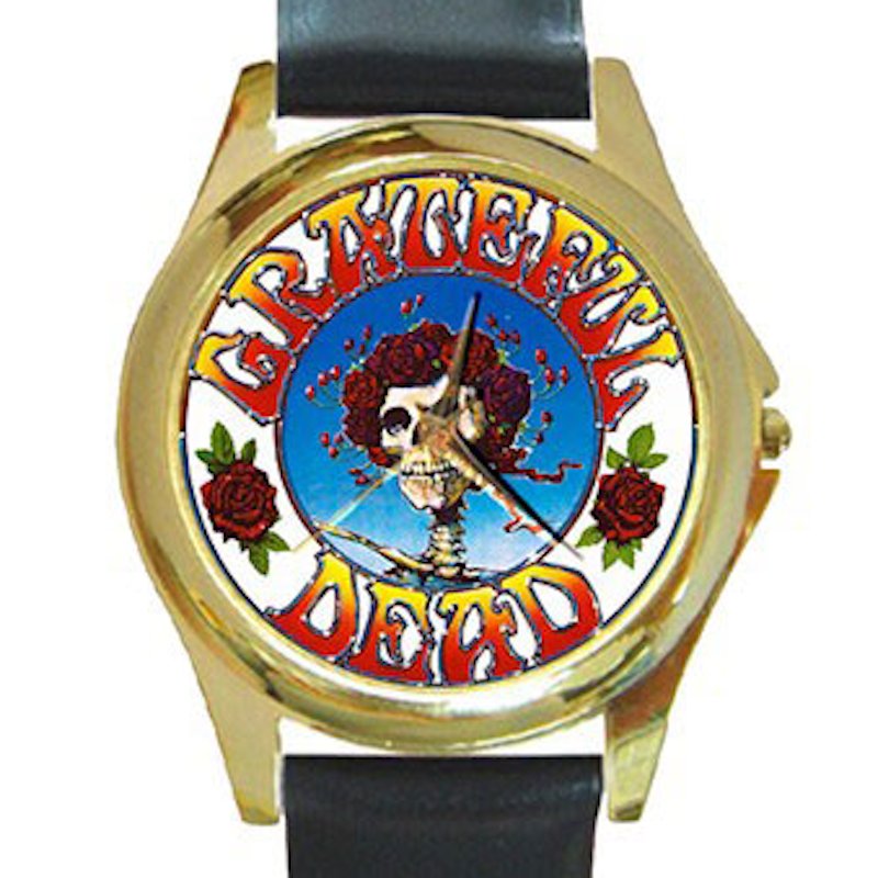 Grateful Dead - Skull & Roses Unisex Round Gold Metal Watch
