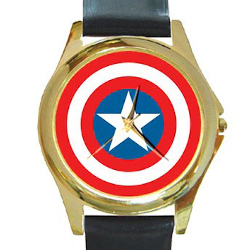 Captain America Shield Unisex Round Gold Metal Watch