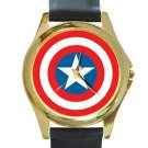 Captain America Shield Unisex Round Gold Metal Watch