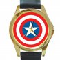 Captain America Shield Unisex Round Gold Metal Watch