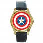 Captain America Shield Unisex Round Gold Metal Watch