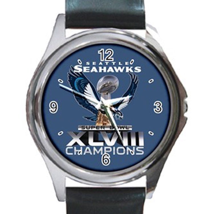 SEATTLE SEAHAWKS SUPER BOWL CHAMPIONSHIP Unisex Round Silver Metal Watch