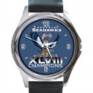SEATTLE SEAHAWKS SUPER BOWL CHAMPIONSHIP Unisex Round Silver Metal Watch