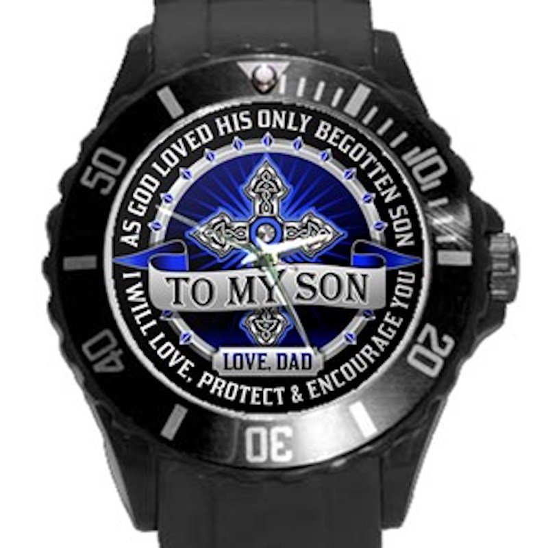 To My Son From Dad Black Round Plastic Sport Watch With Blue Face