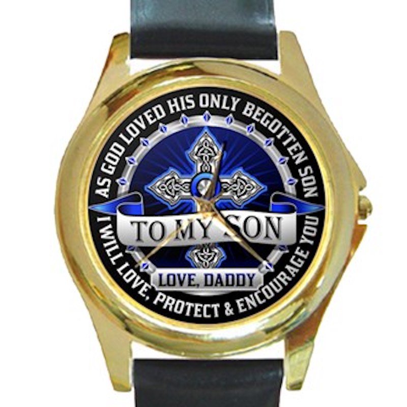 To My Son Love From Daddy Unisex Round Gold Metal Watch