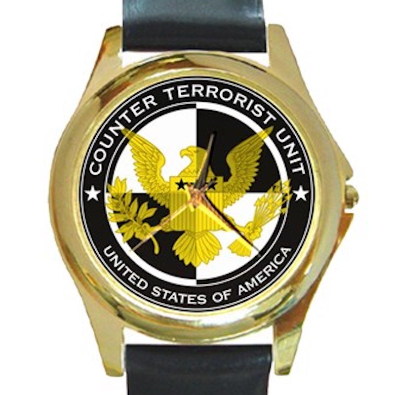 24 Series Jack Bauer CTU Logo Unisex Round Gold Metal Watch