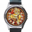 Lion King In Stained Glass Design Unisex Round Silver Metal Watch