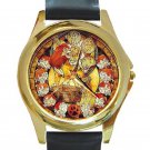 Lion King Beautiful Stained Glass Design Unisex Round Gold Metal Watch