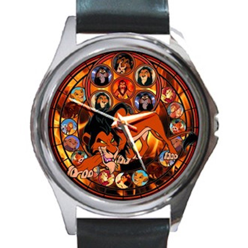 Lion King Movie Evil Scar Beautiful Stained Glass Design Unisex Round Silver Metal Watch