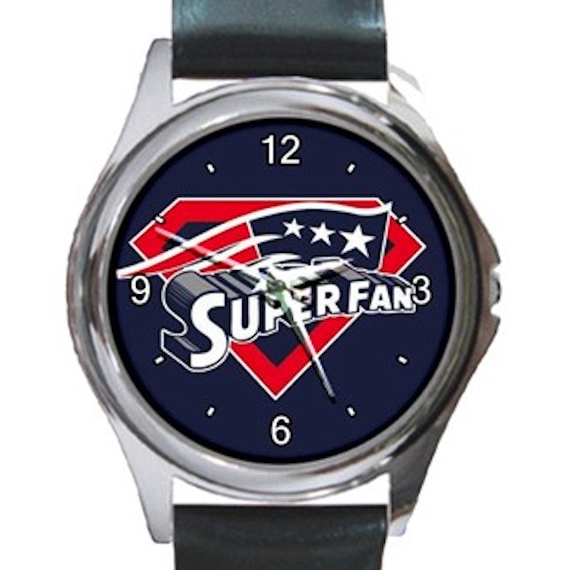 New England Patriots Super Fan Unisex Round Silver Metal Watch