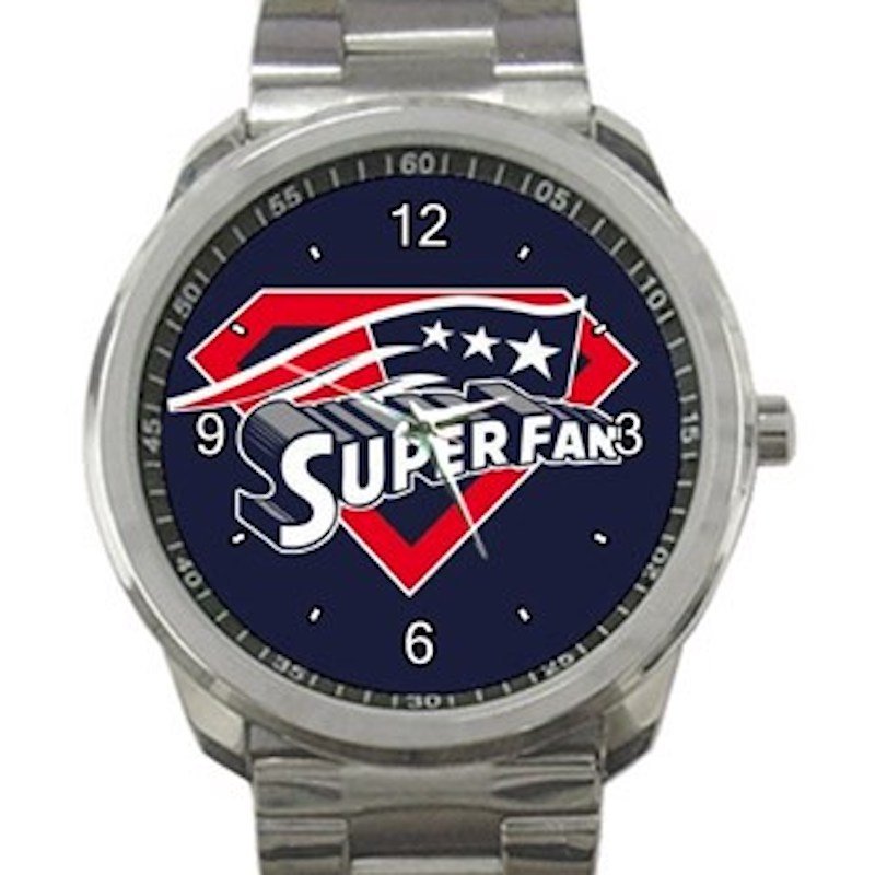 New England Patriots Super Fan Unisex Round Silver Metal Watch