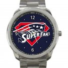 New England Patriots Super Fan Unisex Round Silver Metal Watch