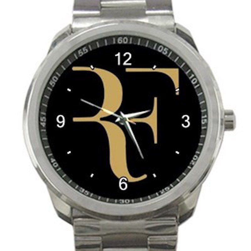 Roger Federer Tennis Player Gold and Black Logo Unisex Sport Metal Watch