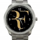Roger Federer Tennis Player Gold and Black Logo Unisex Sport Metal Watch