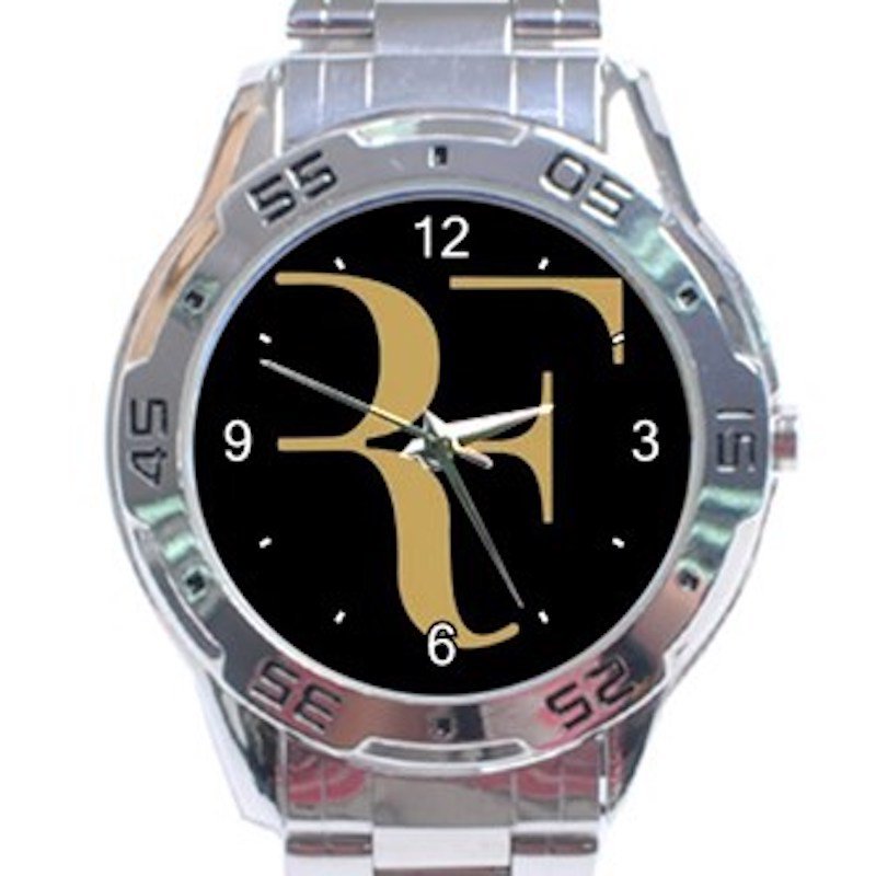 Roger Federer Tennis Player Gold and Black Logo Stainless Steel Analogue Watch