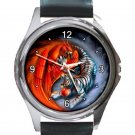 Fiery Phoenix & Tiger Yin Yang Unisex Round Silver Metal Watch