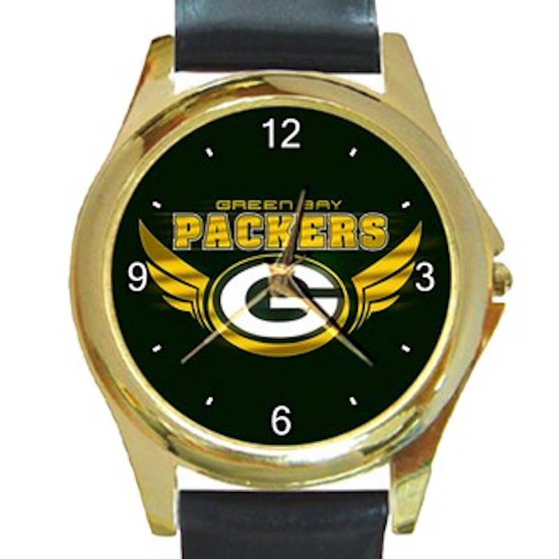 Green Bay Packers Logo with Wings Unisex Round Gold Metal Watch