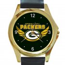 Green Bay Packers Logo with Wings Unisex Round Gold Metal Watch