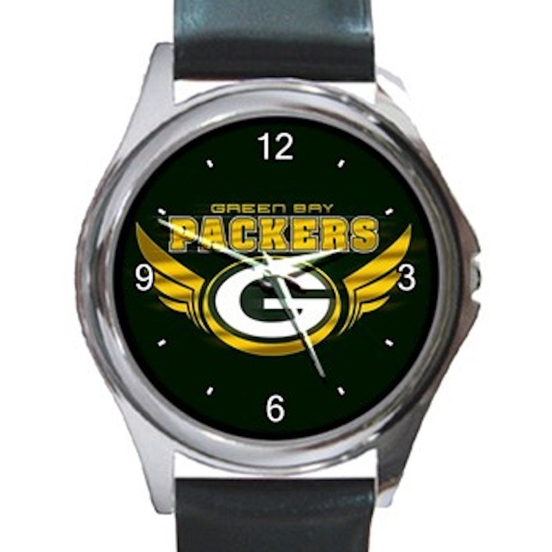 Green Bay Packers Logo with Wings Unisex Round Silver Metal Watch