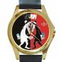 Spy Vs Spy Black & Red Design Unisex Round Gold Metal Watch