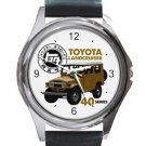 Yellow Toyota Landcruiser FJ40 With Vintage Retro Logo Unisex Round Silver Metal Watch