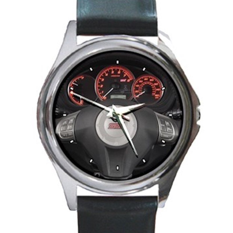 2008 Subaru Impreza 5Dr STI Steering Wheel Unisex Round Silver Metal Watch