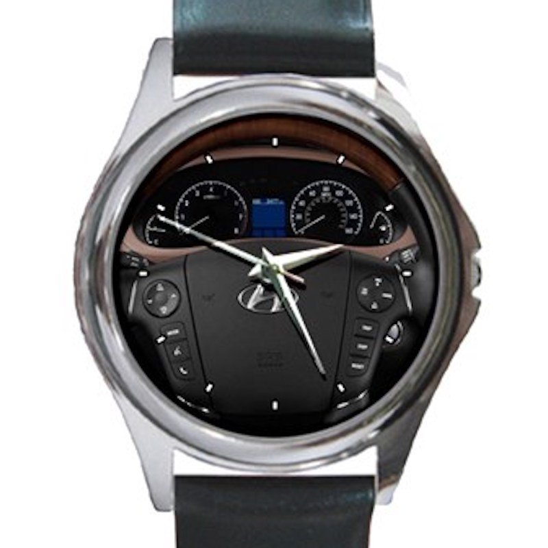 2009 Hyundai Genesis Sedan Steering Wheel Unisex Round Silver Metal Watch