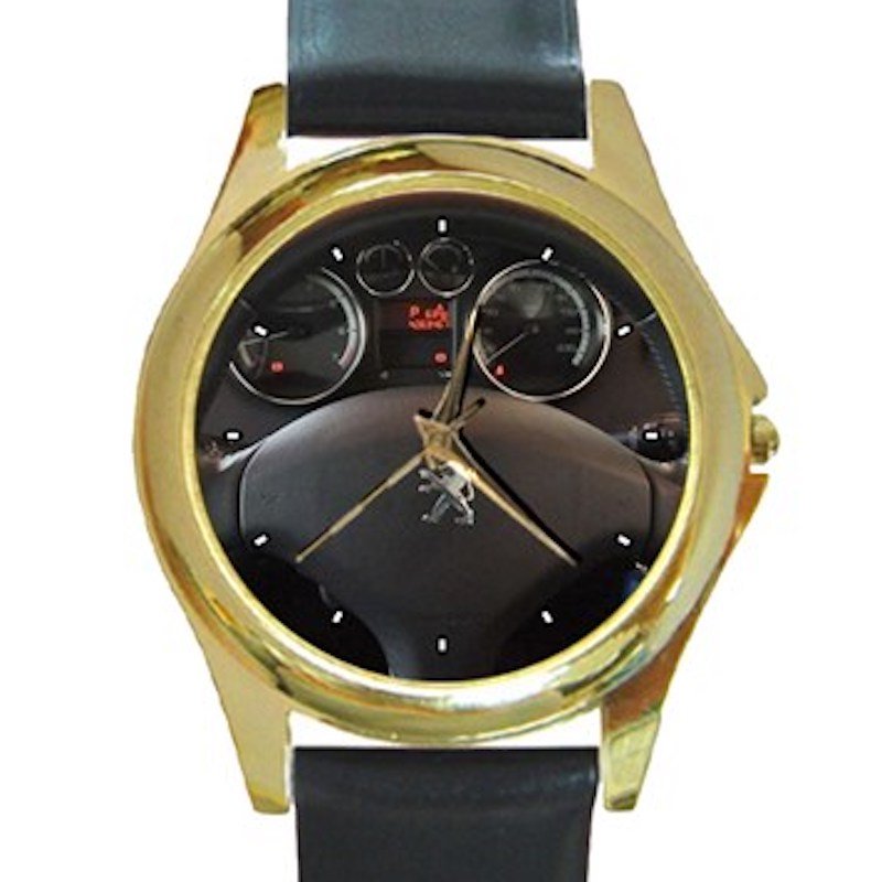2011 Peugot 308 Steering Wheel Unisex Round Gold Metal Watch