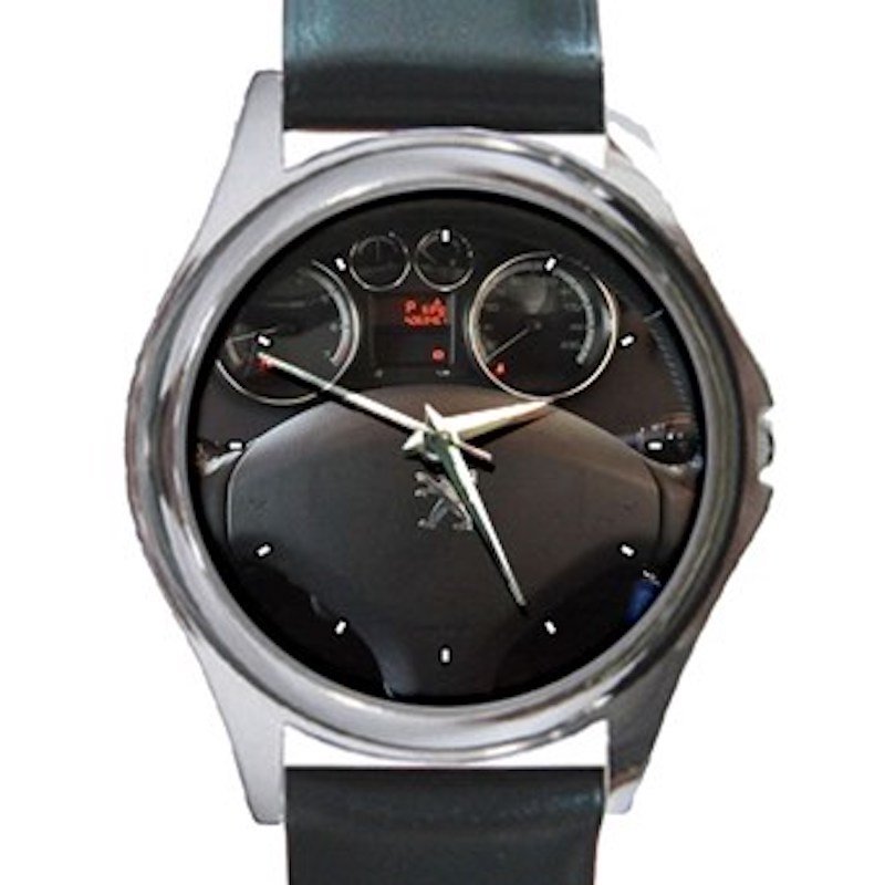 2011 Peugot 308 Steering Wheel Unisex Round Silver Metal Watch