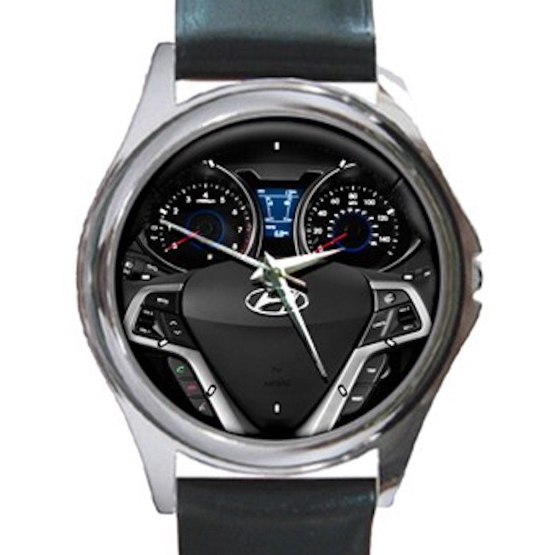 2015 Hyundai Veloster Steering Wheel Unisex Round Silver Metal Watch