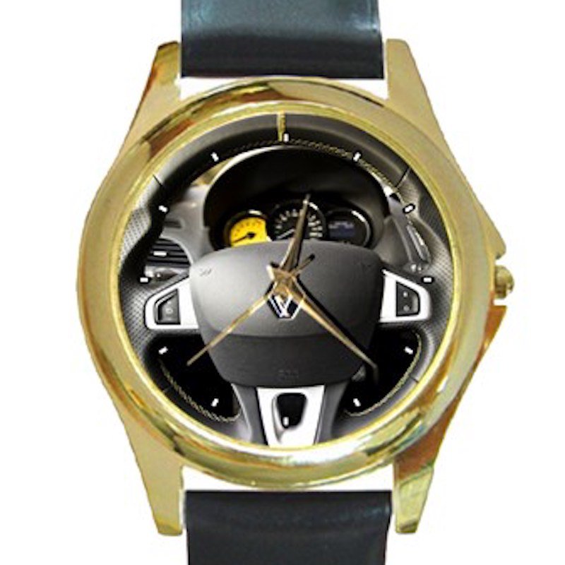 Renault Megane RS Cup 250 Steering Wheel Unisex Round Gold Metal Watch