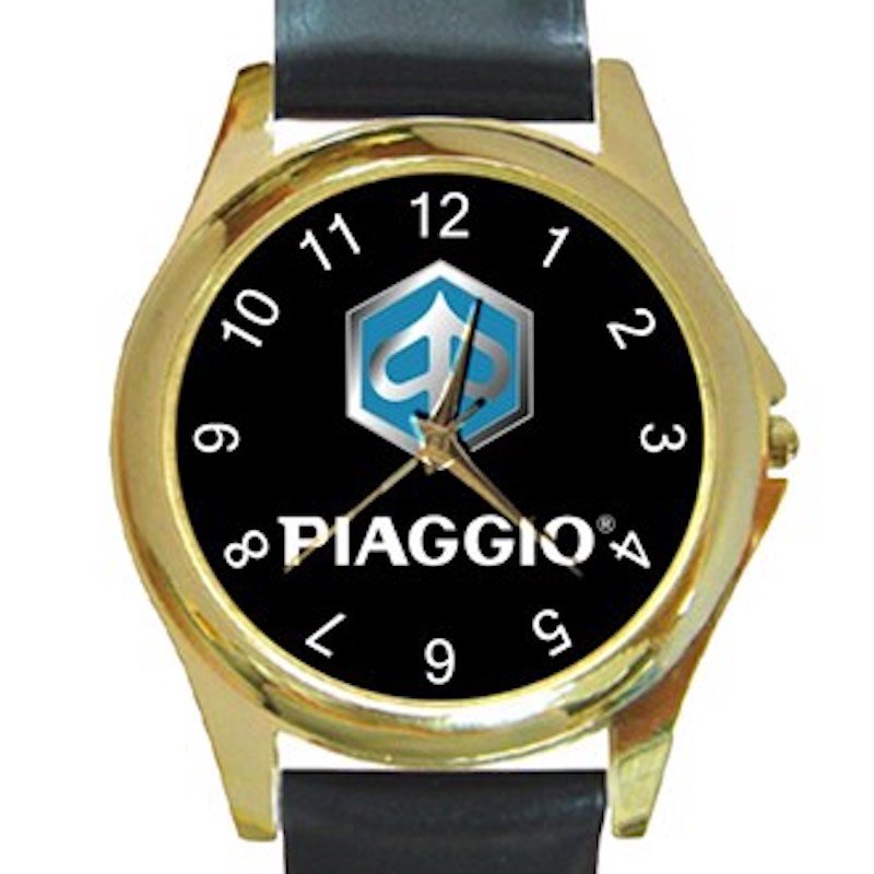 Piaggio Motorcycle Logo Unisex Round Gold Metal Watch