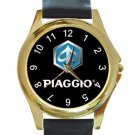 Piaggio Motorcycle Logo Unisex Round Gold Metal Watch