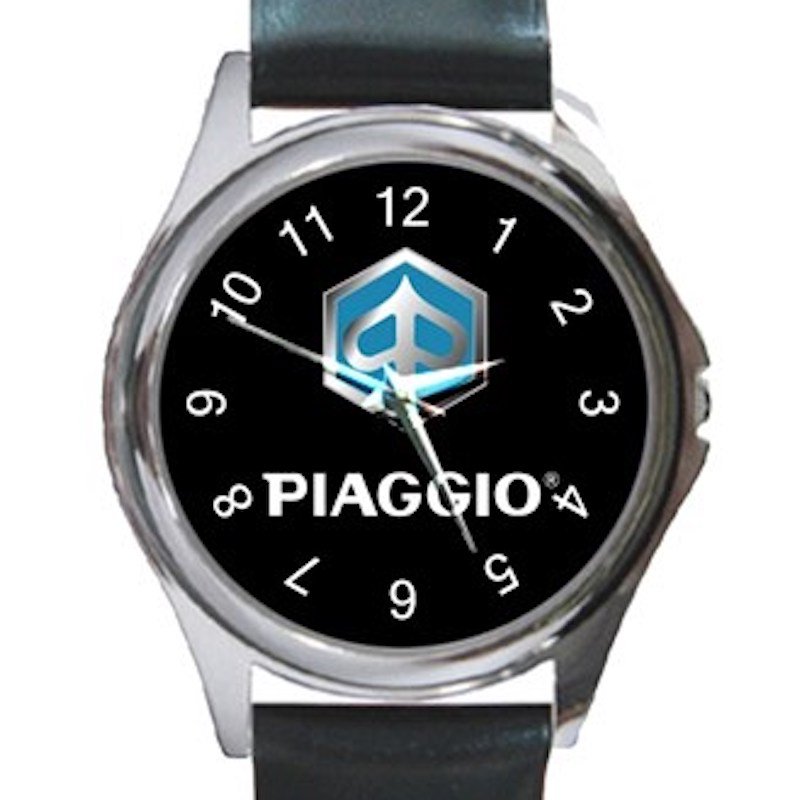 Piaggio Motorcycle Logo Unisex Round Metal Watch
