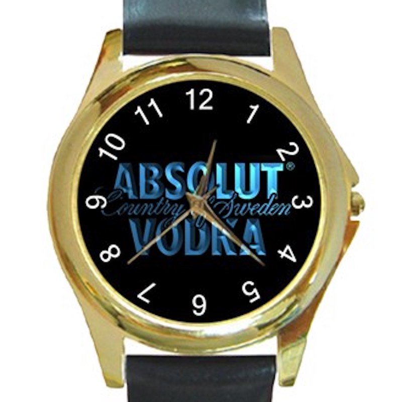New Absolut Vodka Logo Unisex Round Gold Metal Watch