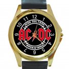 AC DC Rock N' Roll High Voltage Unisex Round Gold Metal Watch