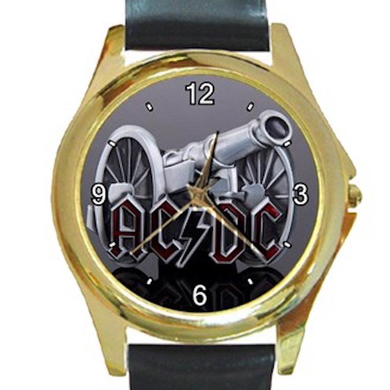 AC DC Cannon Logo Unisex Round Gold Metal Watch
