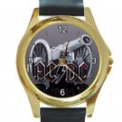AC DC Cannon Logo Unisex Round Gold Metal Watch