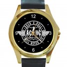 AC DC Rock & Roll Will Never Die Unisex Round Gold Metal Watch
