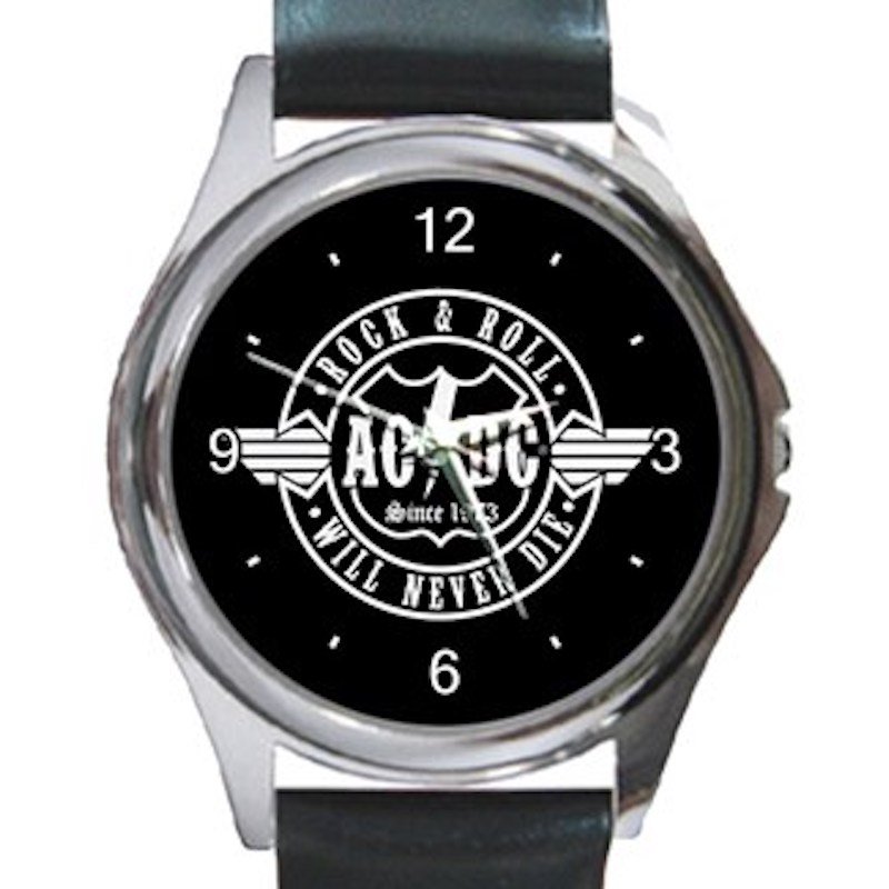 AC DC Rock & Roll Will Never Die Unisex Round Metal Watch