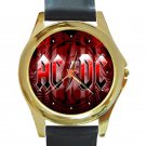AC DC Red Logo Unisex Round Gold Metal Watch