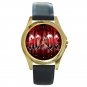 AC DC Red Logo Unisex Round Gold Metal Watch