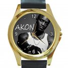 Singer Akon Rapper Unisex Round Gold Metal Watch