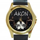 Akon American Singer Unisex Round Gold Metal Watch