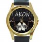 Akon American Singer Unisex Round Gold Metal Watch