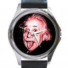 Albert Einstein Funny Sticking Tongue Out Unisex Round Metal Watch