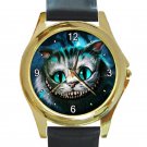 Alice in Wonderland Cheshire Cat Movie Unisex Round Gold Metal Watch