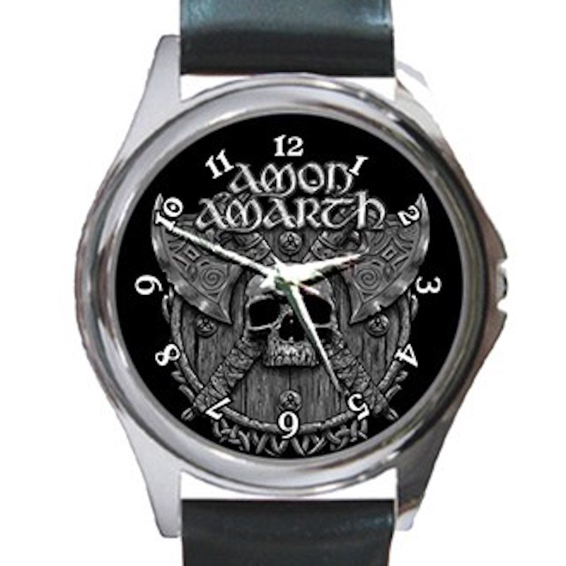 Amon Amarth Skull and Axes Unisex Round Metal Watch