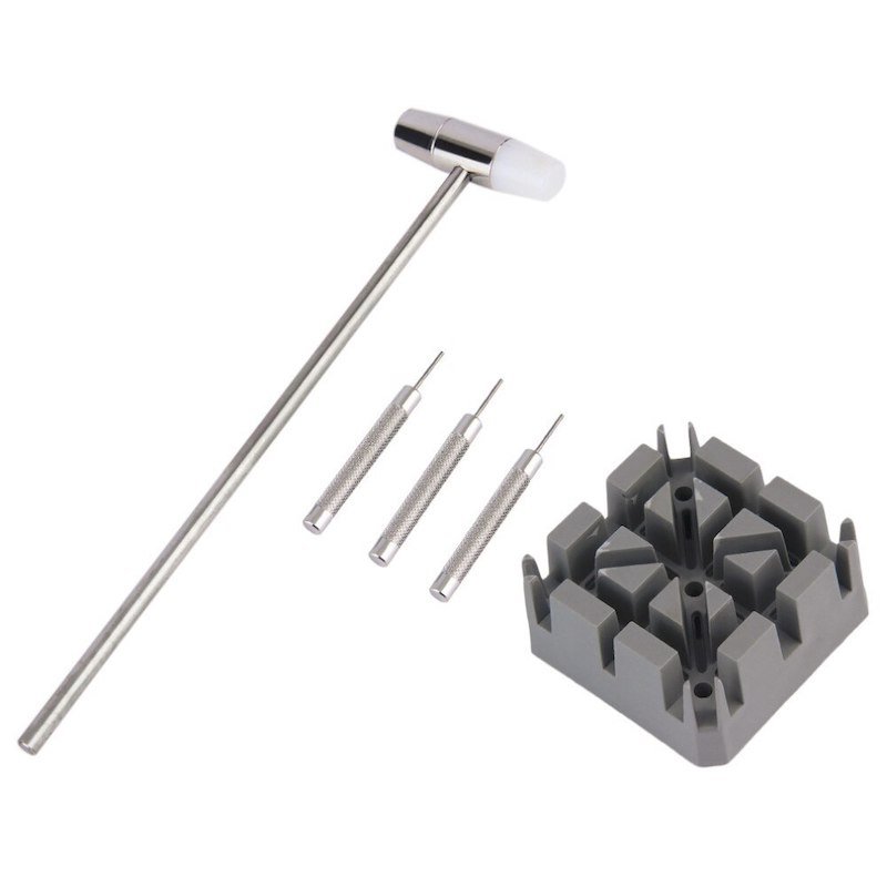 5pcs/set Watch Repair Band Link Remover Tool Kit Hammer Punch Pins Strap Holder